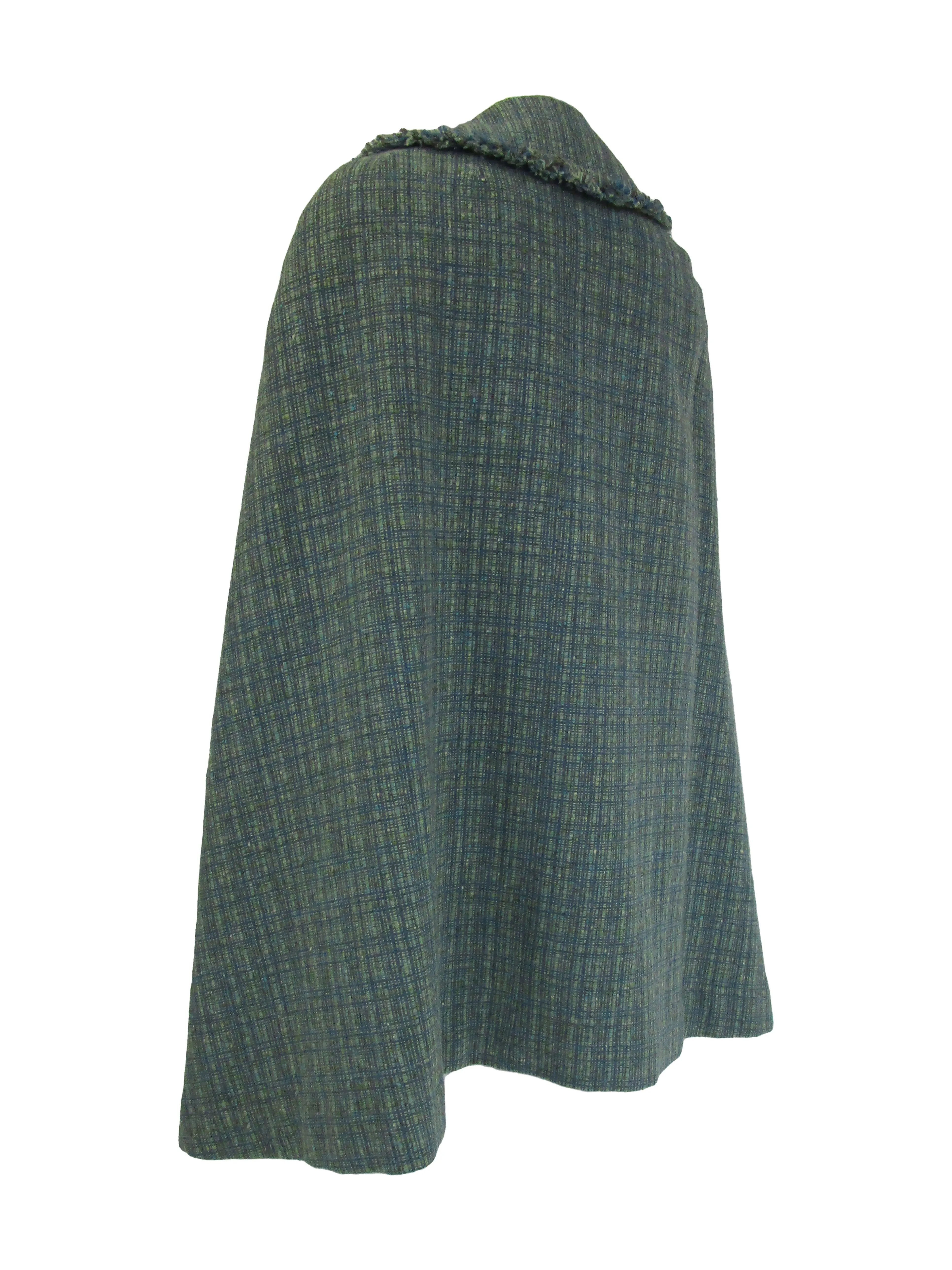 1970s Pendelton Sage Multicolored Tweed Cape with Fringed Edge