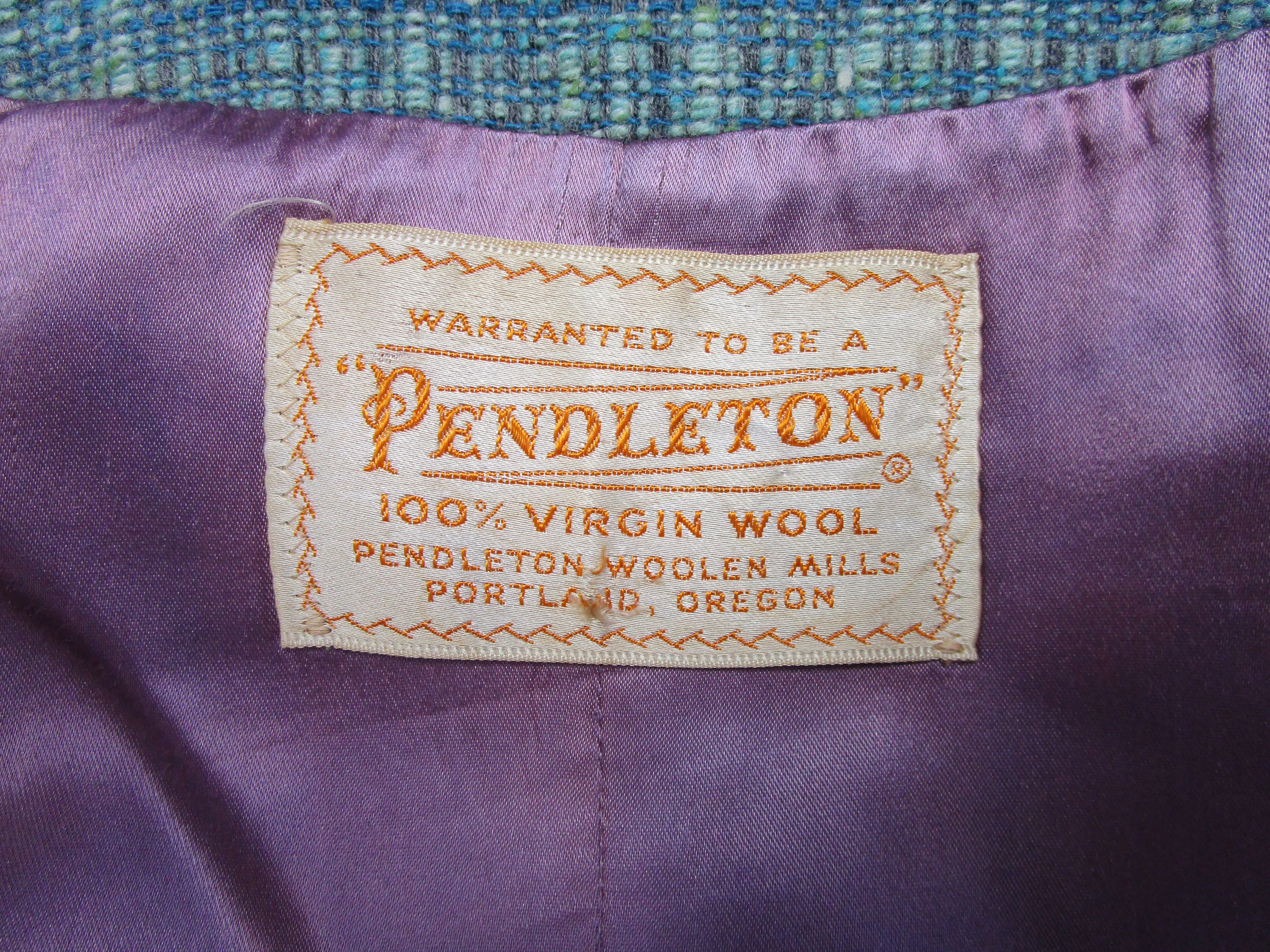 1970s Pendelton Sage Multicolored Tweed Cape with Fringed Edge