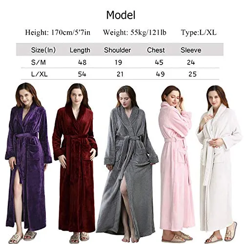 Artfasion Women's Long Flannel Bathrobe Ultra Soft Plush Microfiber Fleece Robes,Purple,Small / Medium