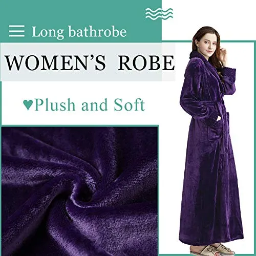 Artfasion Women's Long Flannel Bathrobe Ultra Soft Plush Microfiber Fleece Robes,Purple,Small / Medium