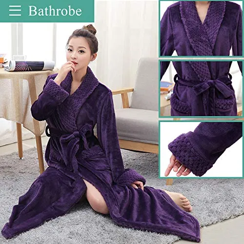 Artfasion Women's Long Flannel Bathrobe Ultra Soft Plush Microfiber Fleece Robes,Purple,Small / Medium