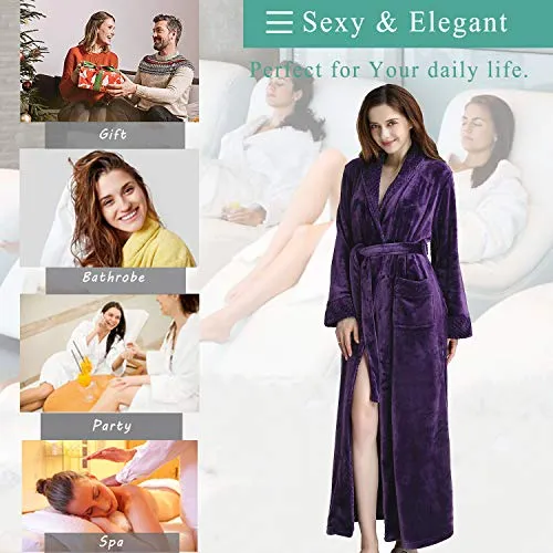 Artfasion Women's Long Flannel Bathrobe Ultra Soft Plush Microfiber Fleece Robes,Purple,Small / Medium