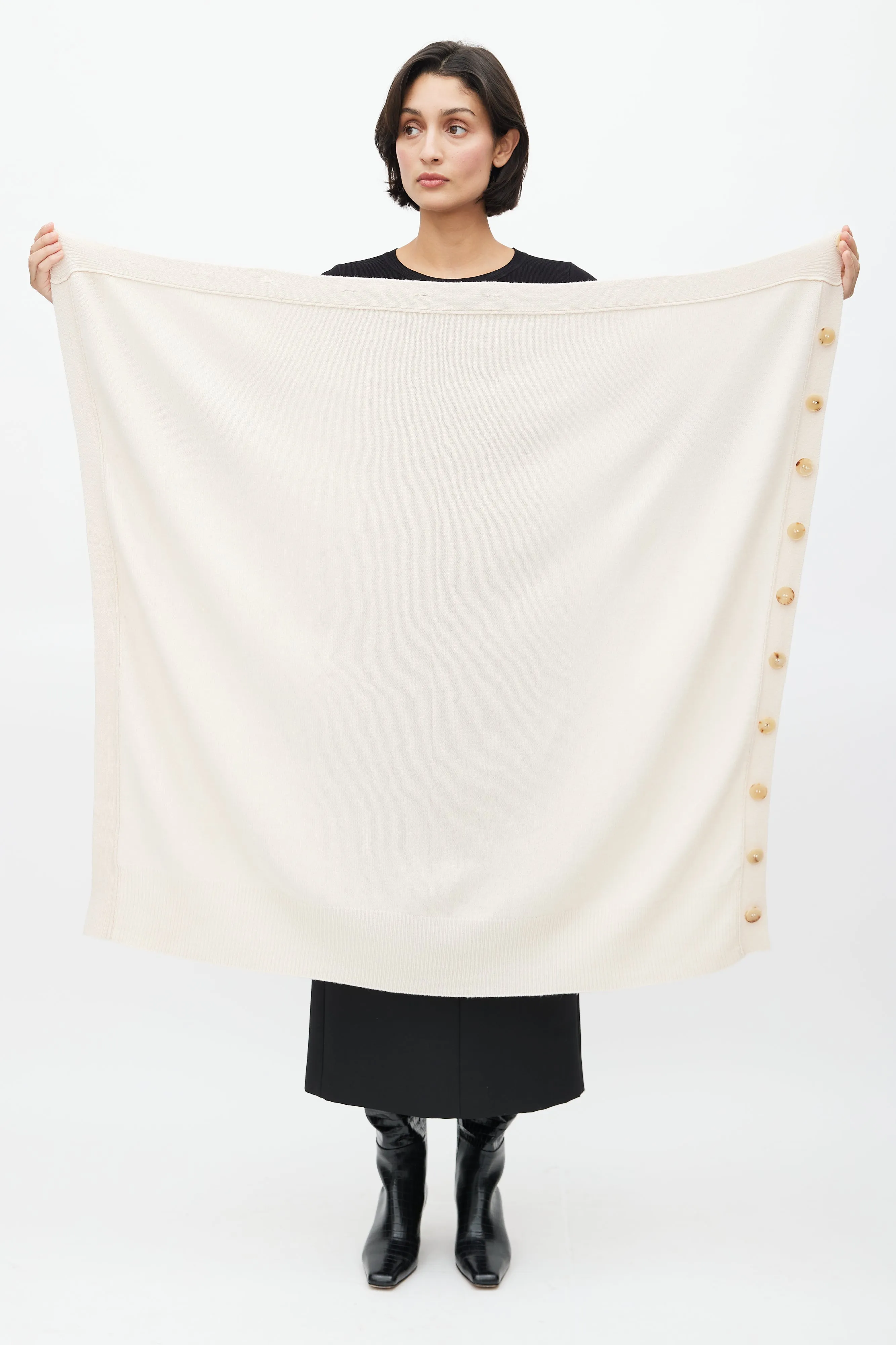 Beige Wool Button Cape