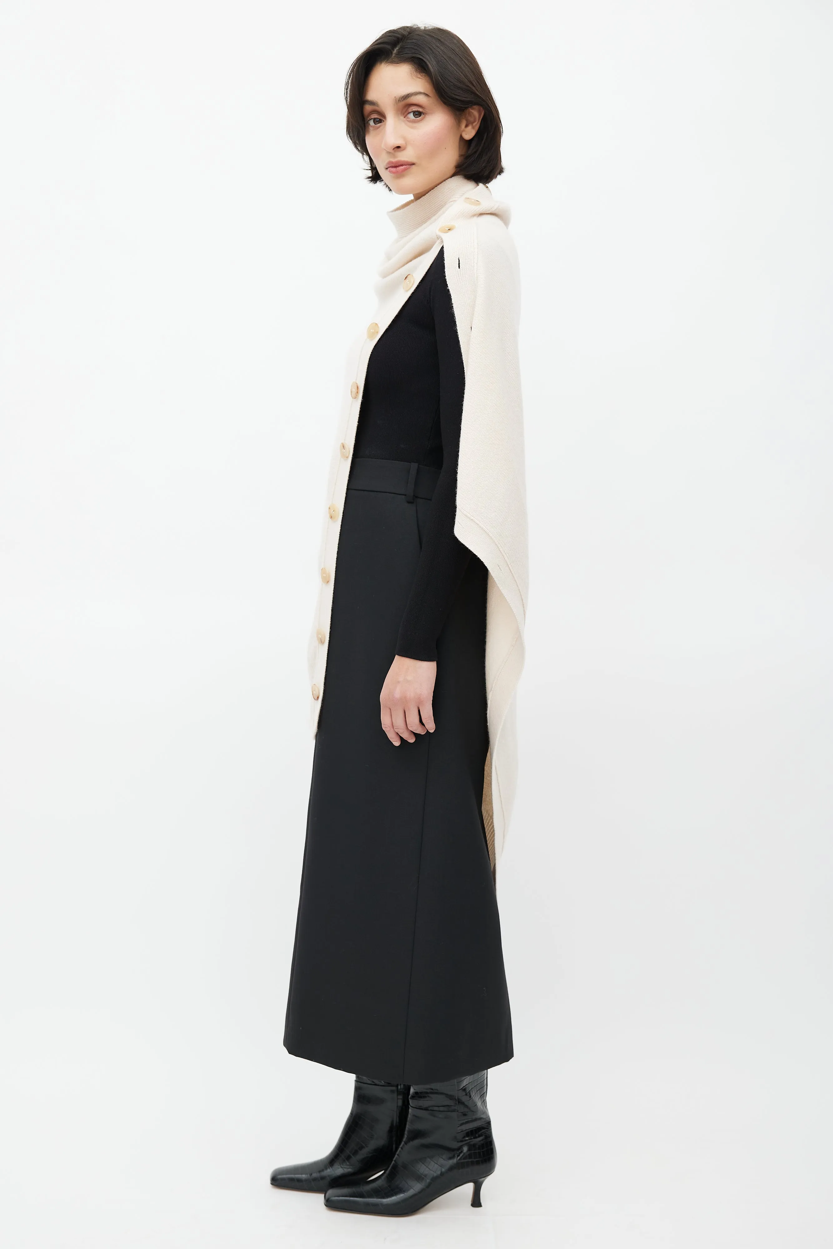 Beige Wool Button Cape
