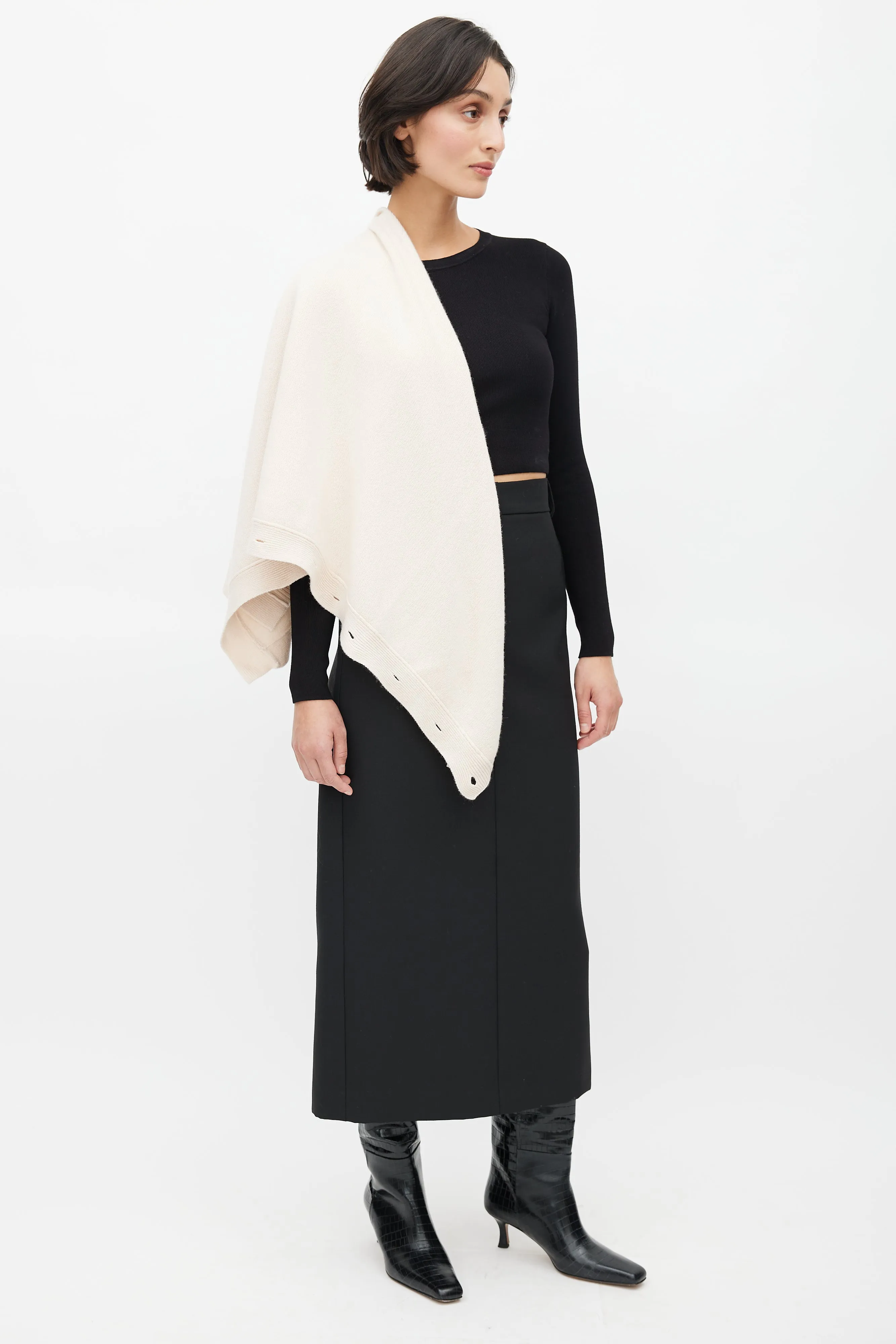 Beige Wool Button Cape