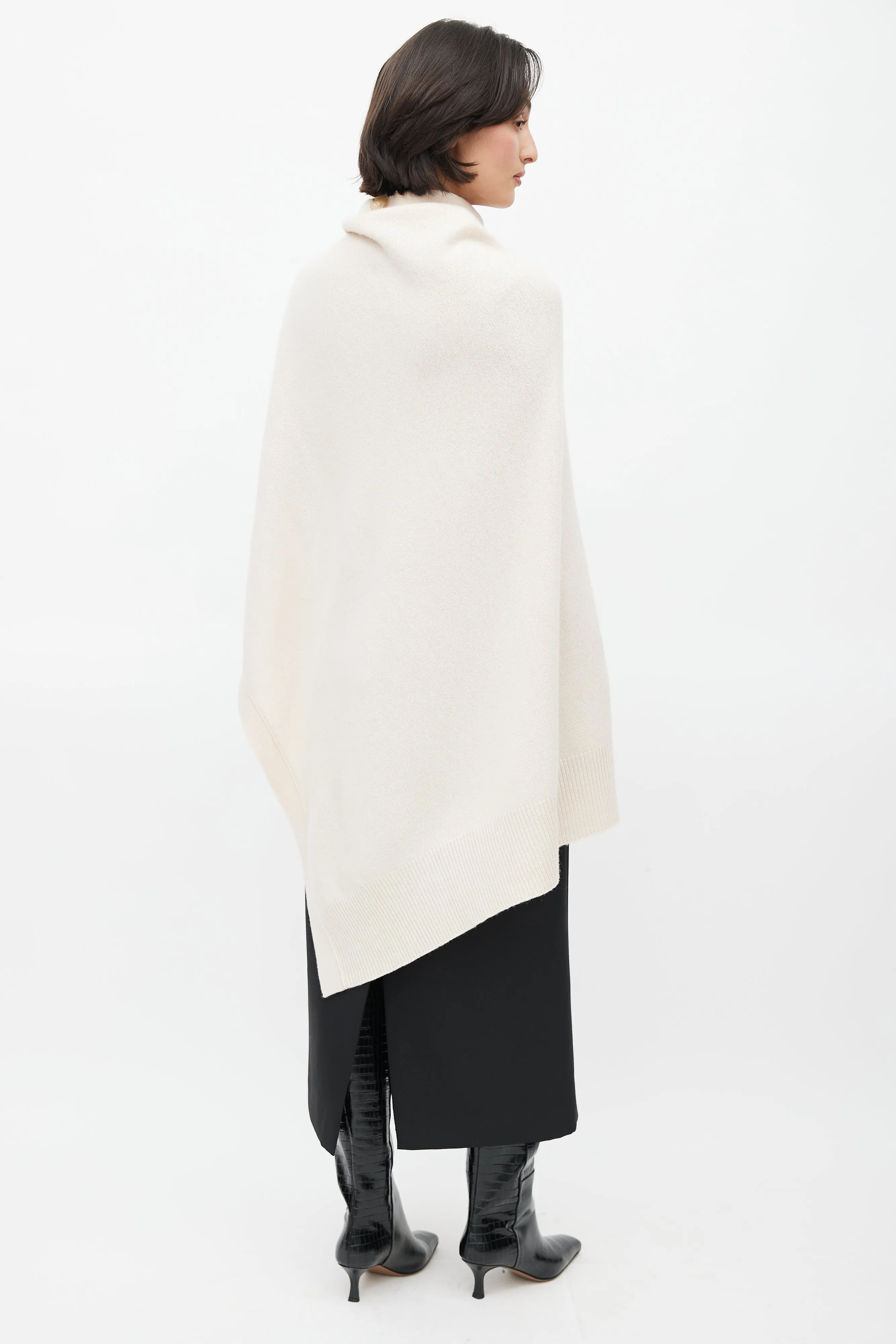Beige Wool Button Cape