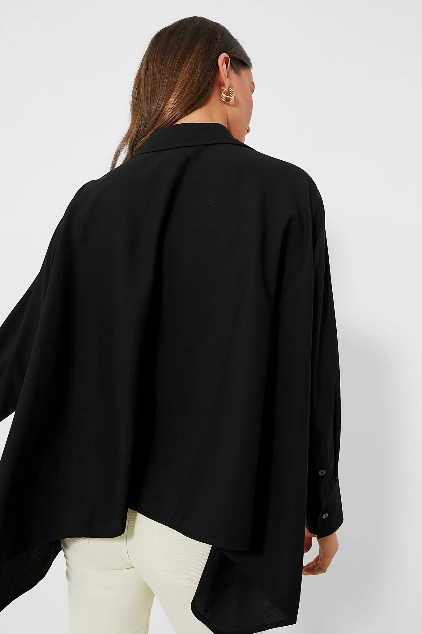 Black Crepe Cape Button Down