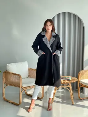 Black Drop Shoulder Coat (Plaided)