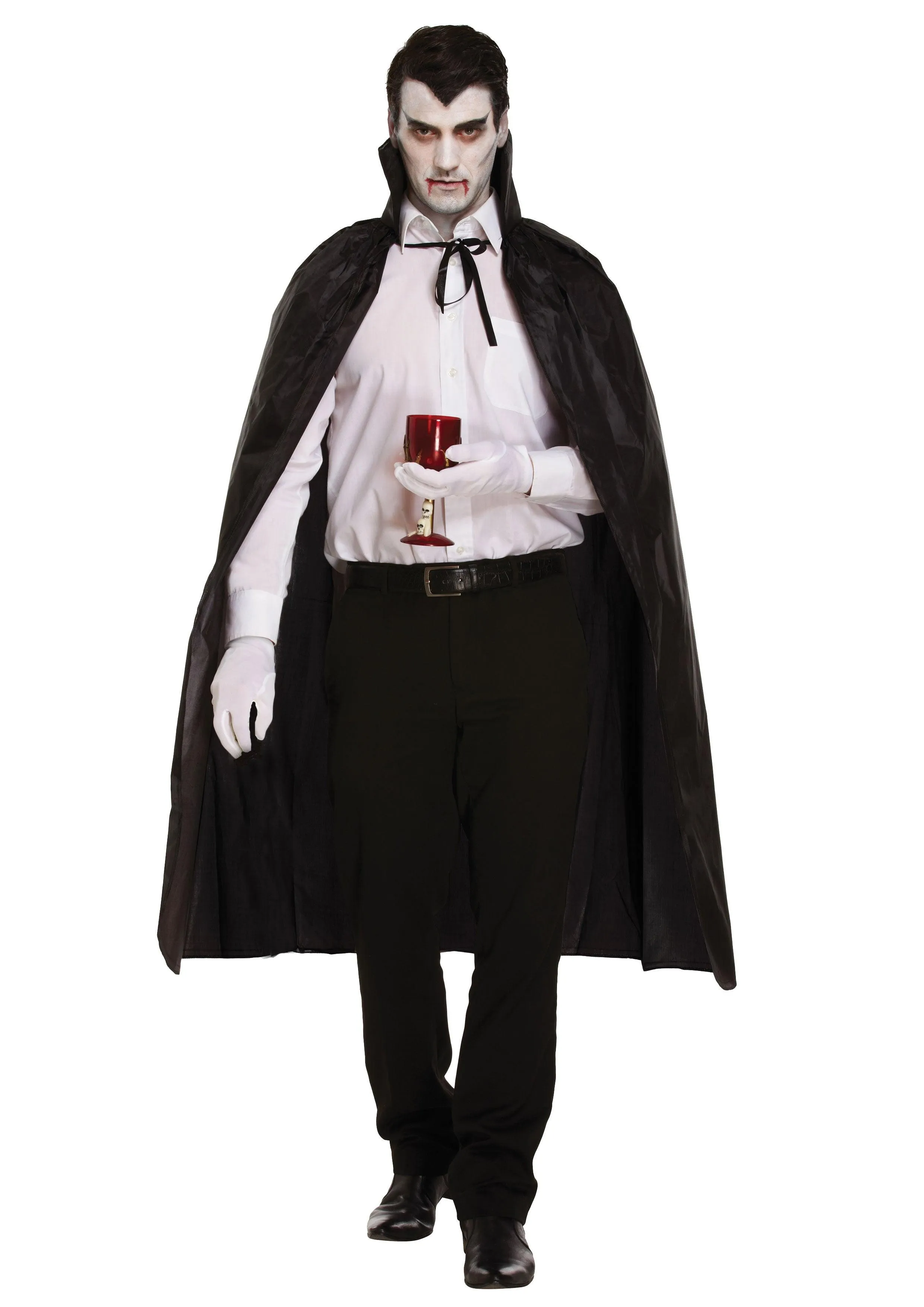 Black Long Dracula Cape with Collar, Scream Bleeding Mask, Fake Bloody Axe Prop - Halloween Scary Dracula Costume