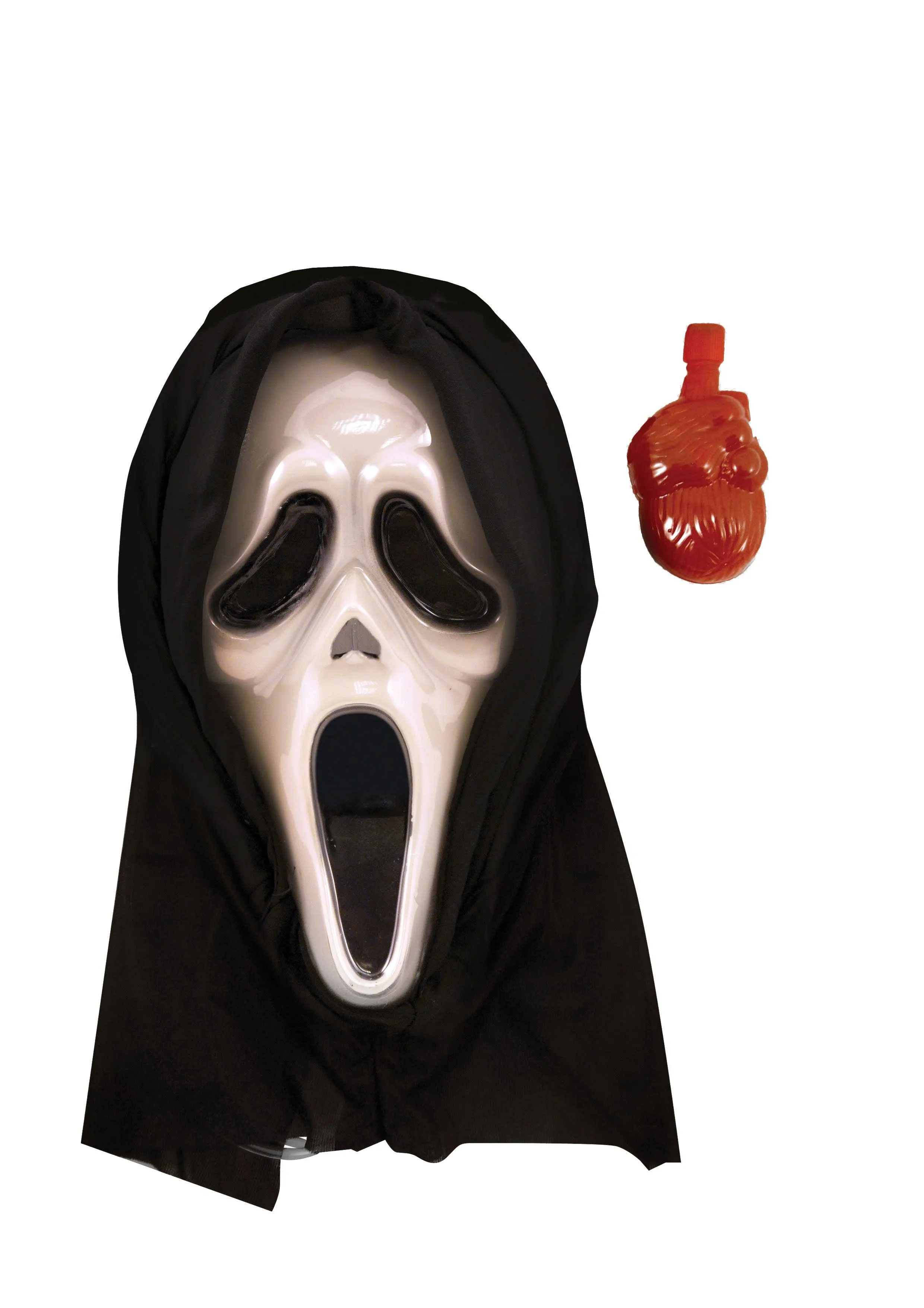 Black Long Dracula Cape with Collar, Scream Bleeding Mask, Fake Bloody Axe Prop - Halloween Scary Dracula Costume