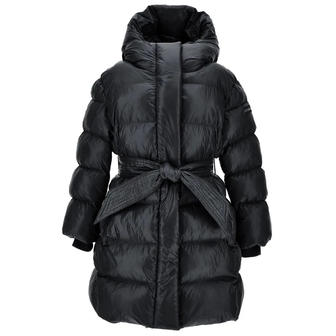 Black Tie Belt Logo Puffer Coat