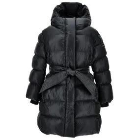 Black Tie Belt Logo Puffer Coat