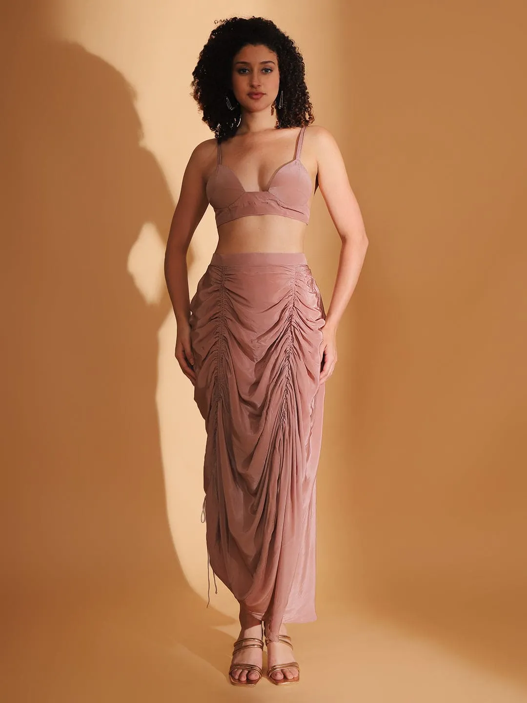 Brown Circular Cape with Crepe Skirt