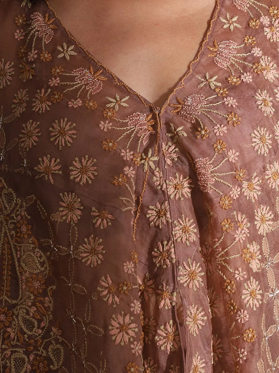 Brown Circular Cape with Crepe Skirt