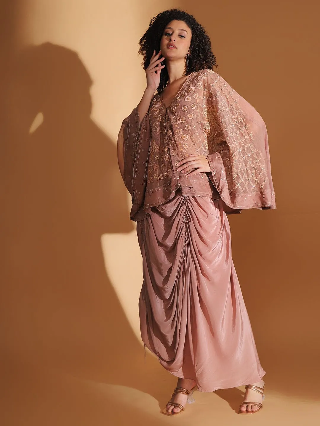 Brown Circular Cape with Crepe Skirt