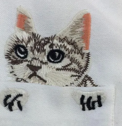 Cat Embroidery Long Sleeve Blouse
