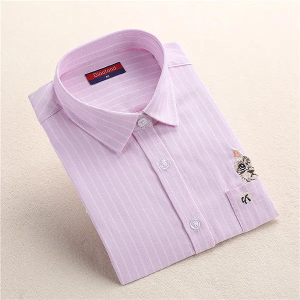 Cat Embroidery Long Sleeve Blouse