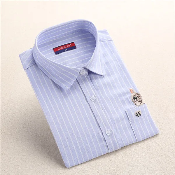 Cat Embroidery Long Sleeve Blouse