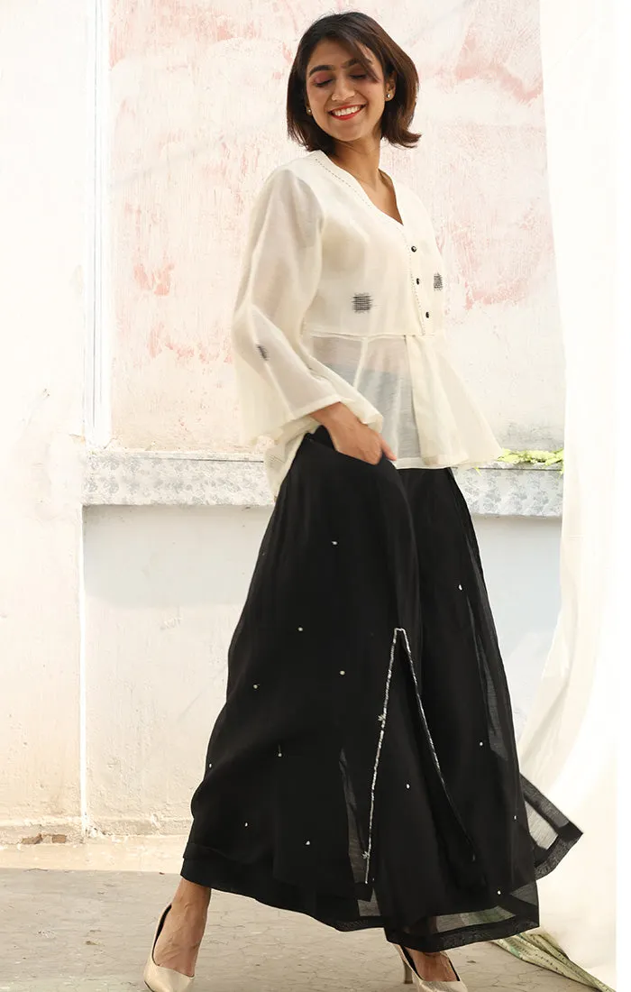 Chanderi Culottes in Obsidian Black