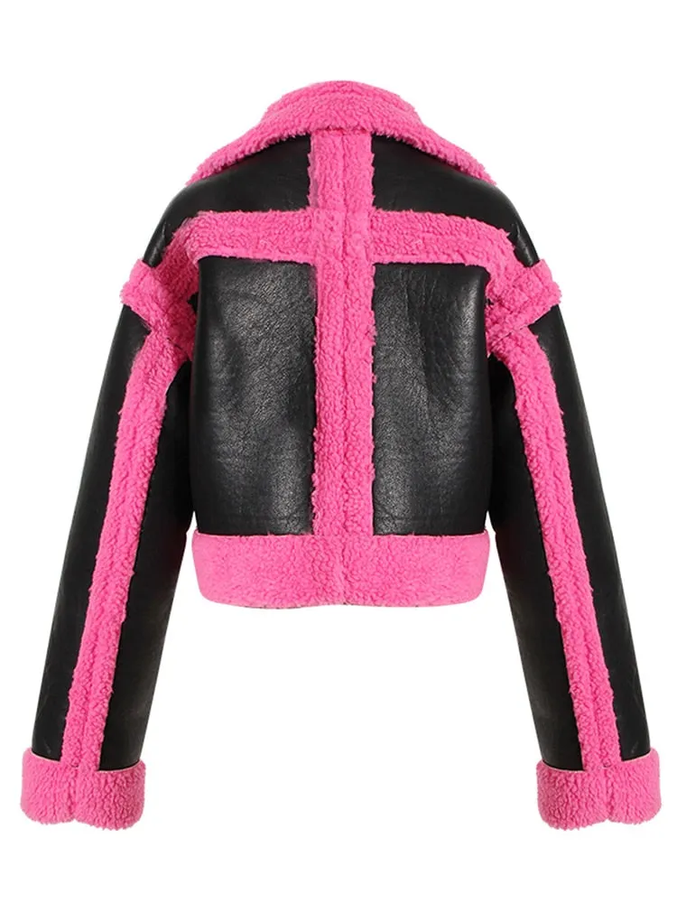 Colorblock Jackets For Women Lapel Long Sleeve Patchwork Double Breasted Casual Jacket Female Fashion Clothes