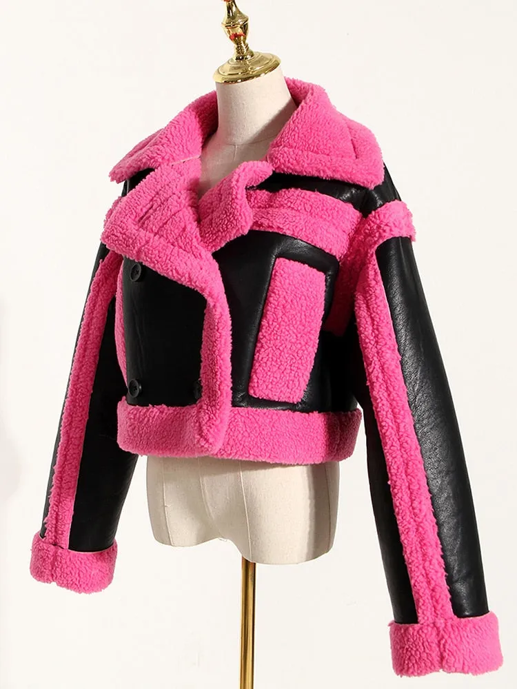 Colorblock Jackets For Women Lapel Long Sleeve Patchwork Double Breasted Casual Jacket Female Fashion Clothes