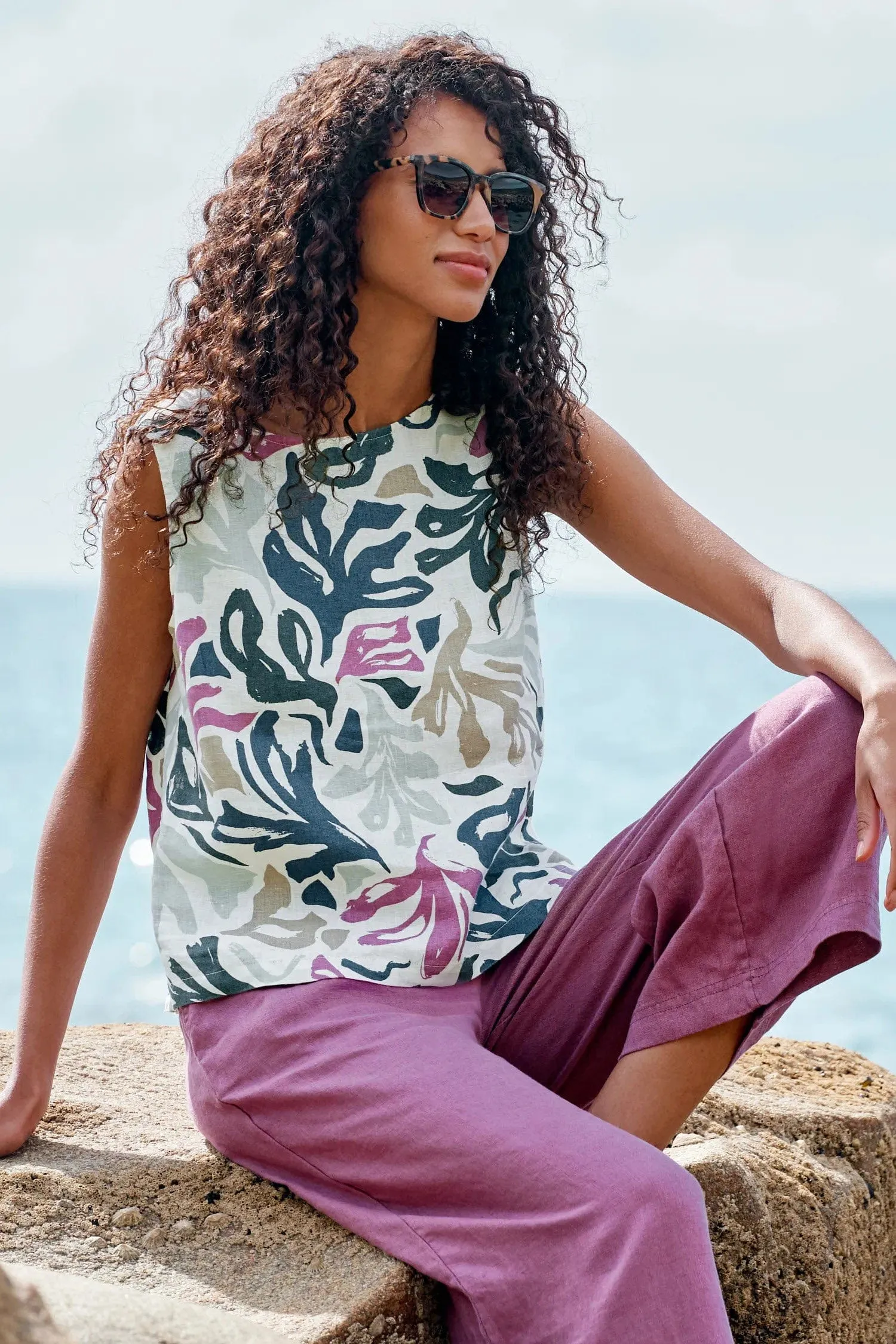 Colour Study Sleeveless Top -  Sea Frond Chalk