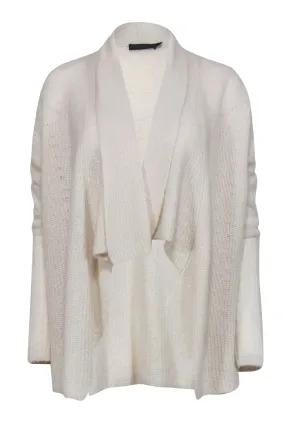 Donna Karan - Cream Cashmere Blend Draped Fuzzy Cardigan Sz S