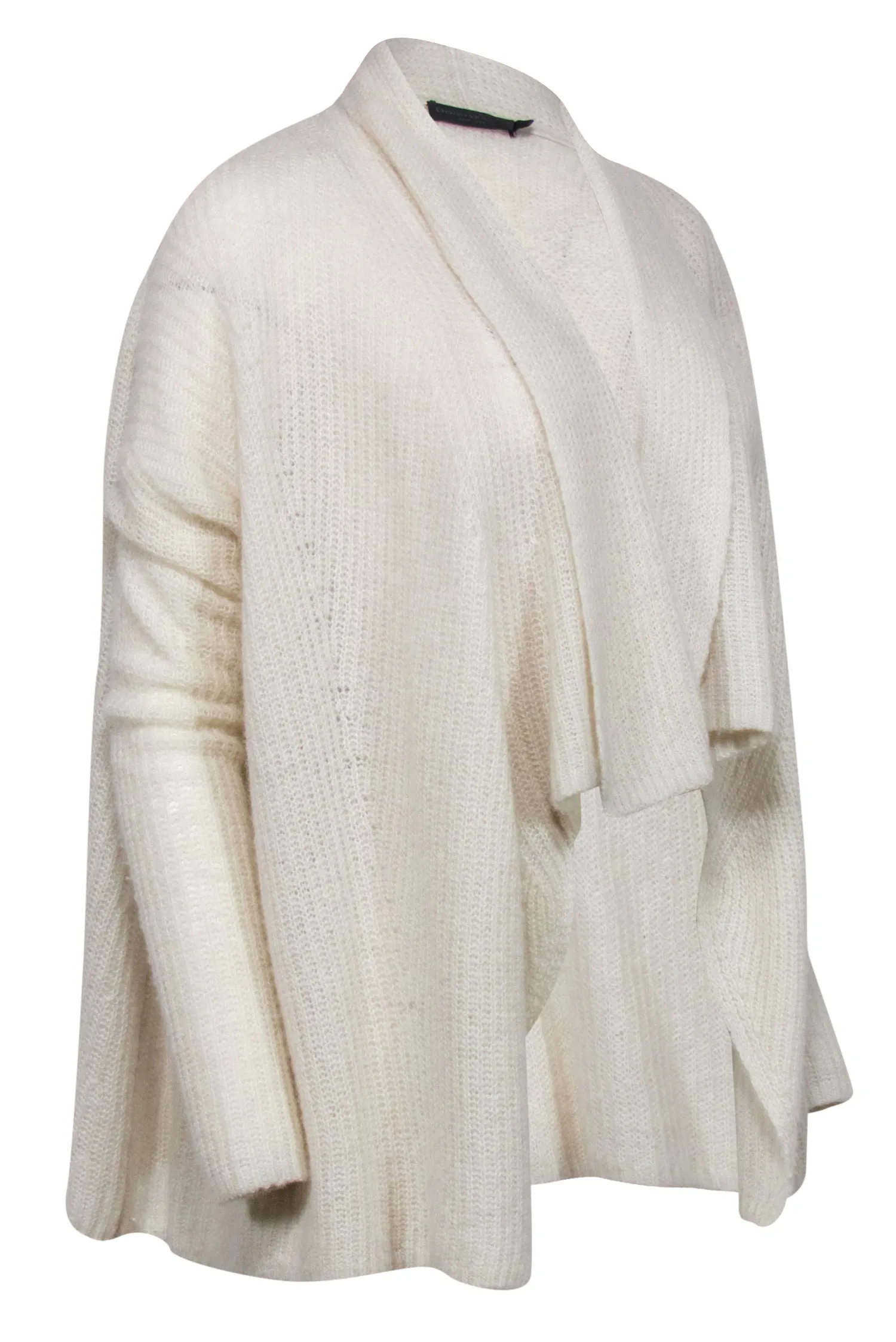 Donna Karan - Cream Cashmere Blend Draped Fuzzy Cardigan Sz S