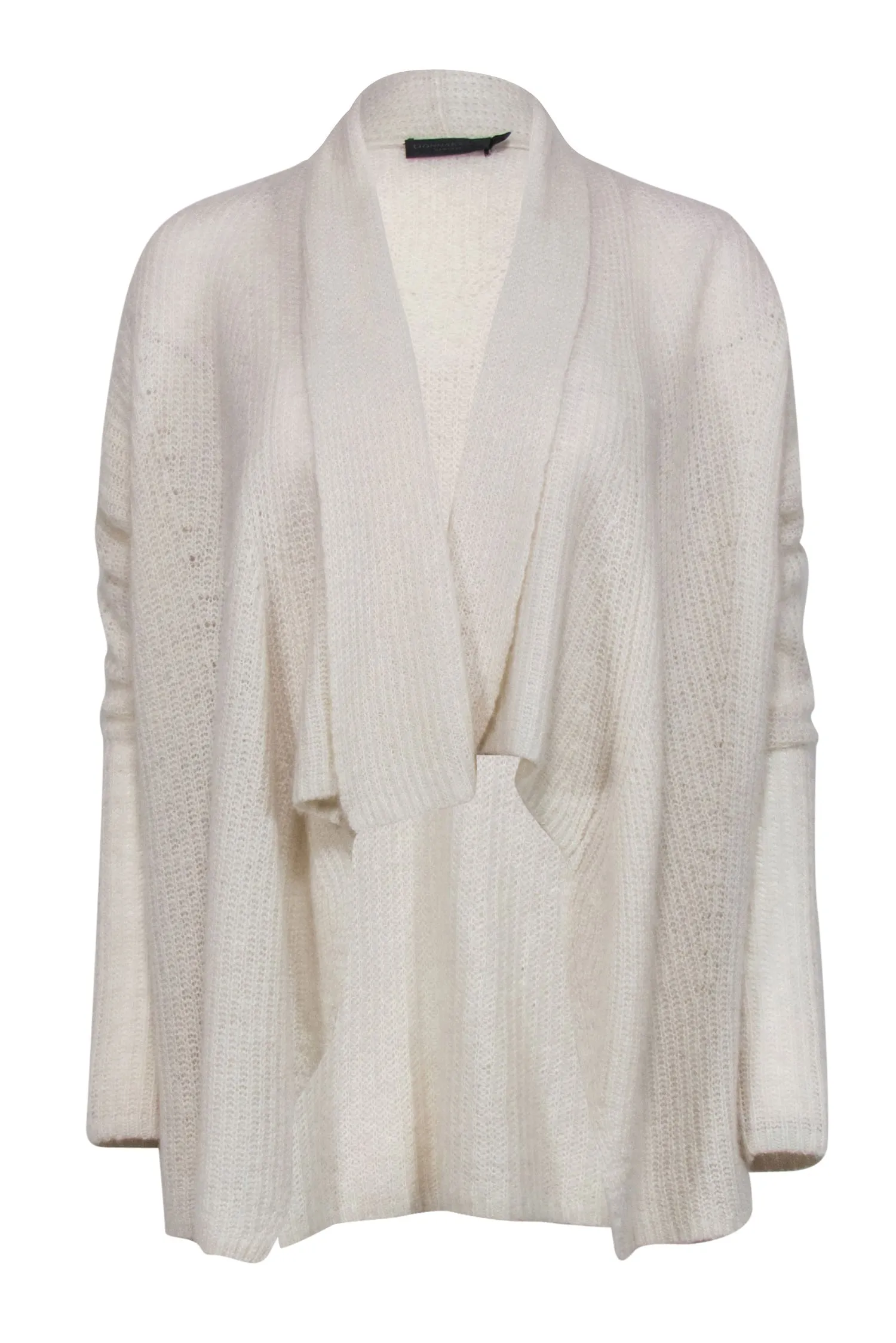 Donna Karan - Cream Cashmere Blend Draped Fuzzy Cardigan Sz S