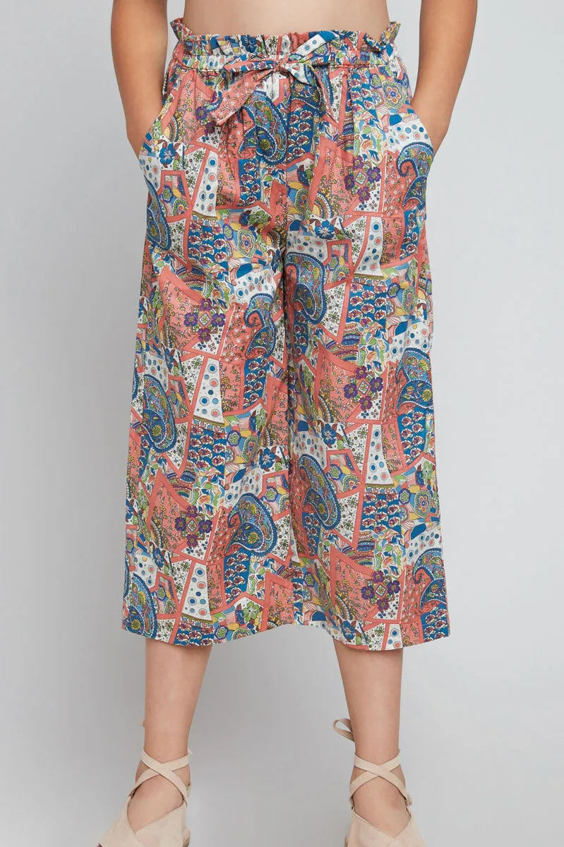 Girls Pasley Print Self-Tie Cullottes