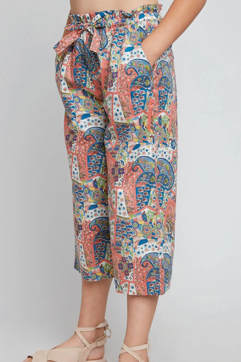 Girls Pasley Print Self-Tie Cullottes