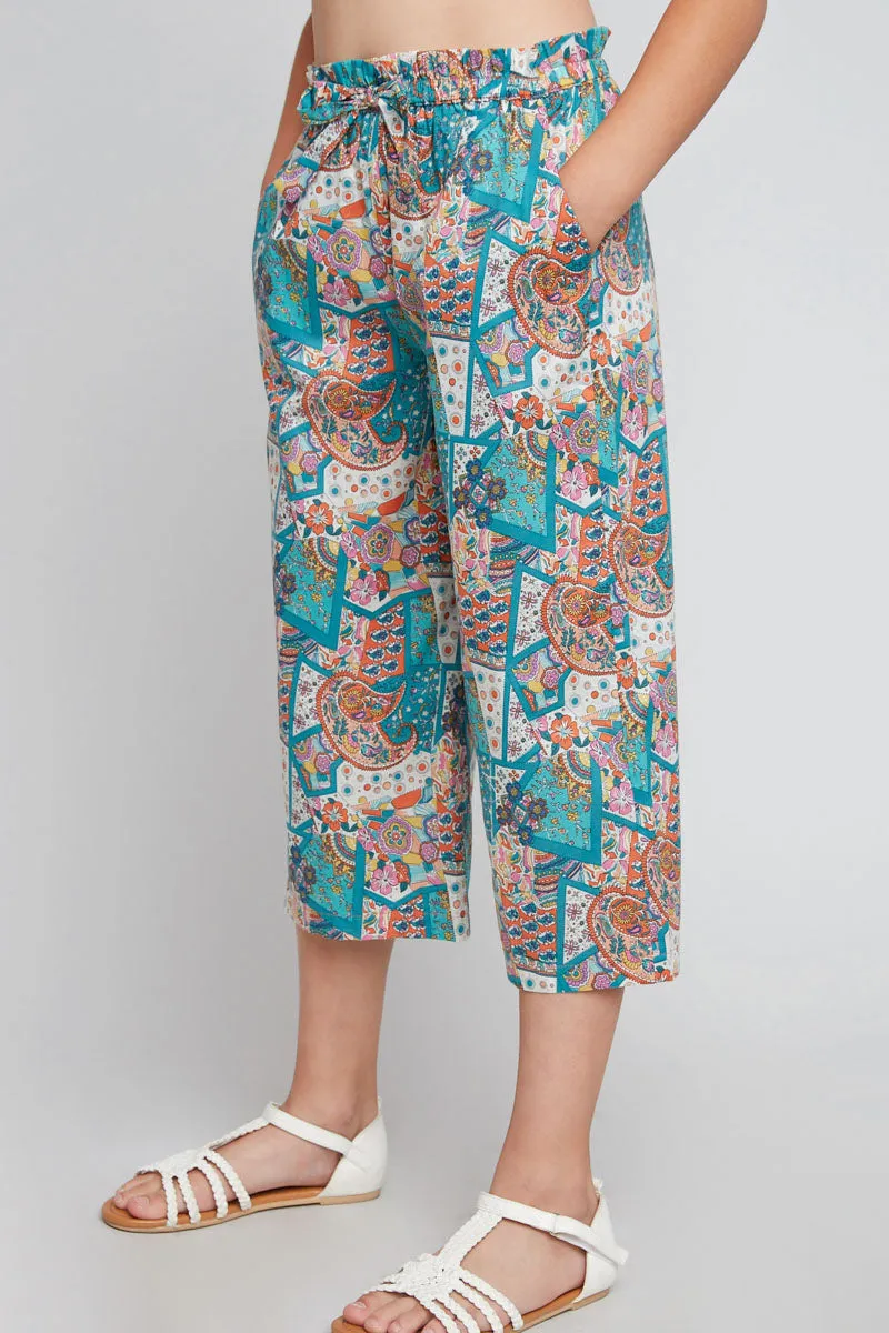 Girls Pasley Print Self-Tie Cullottes