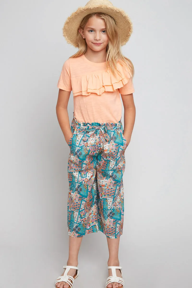 Girls Pasley Print Self-Tie Cullottes