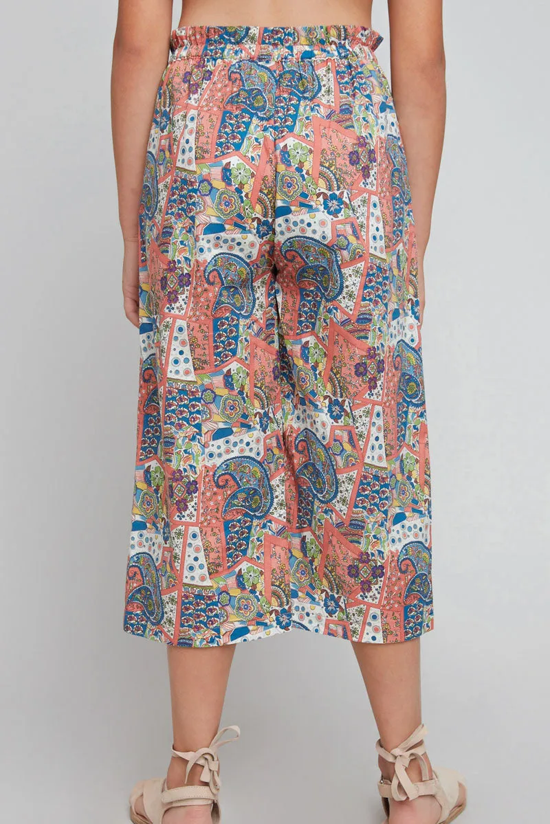 Girls Pasley Print Self-Tie Cullottes