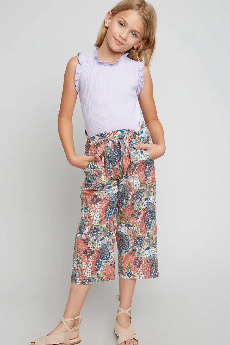 Girls Pasley Print Self-Tie Cullottes