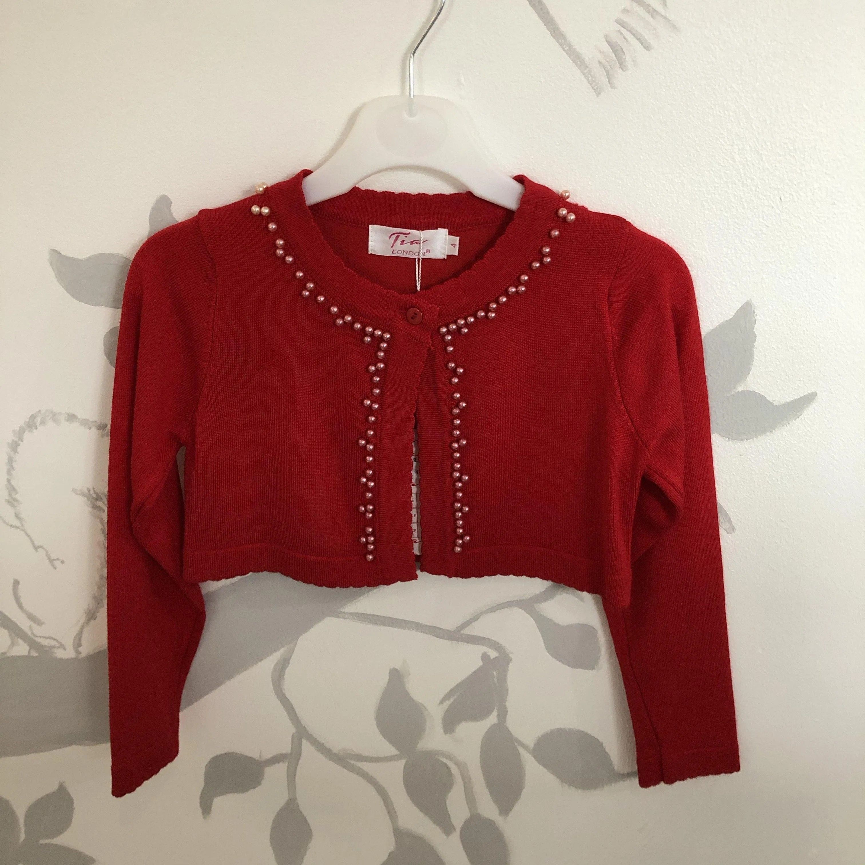 Girls Red Pearl Detail Bolero Cardigan