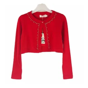 Girls Red Pearl Detail Bolero Cardigan