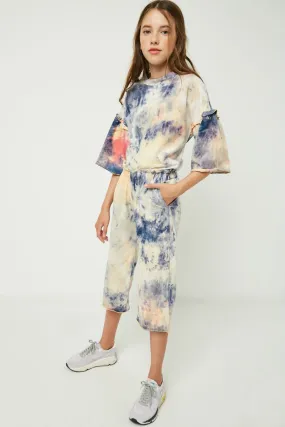Girls Tie Dye Ruffle Waist Culottes