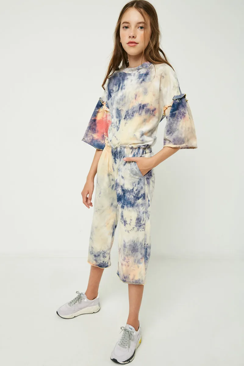 Girls Tie Dye Ruffle Waist Culottes