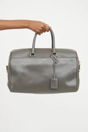 Grey Leather Classic Duffle Bag
