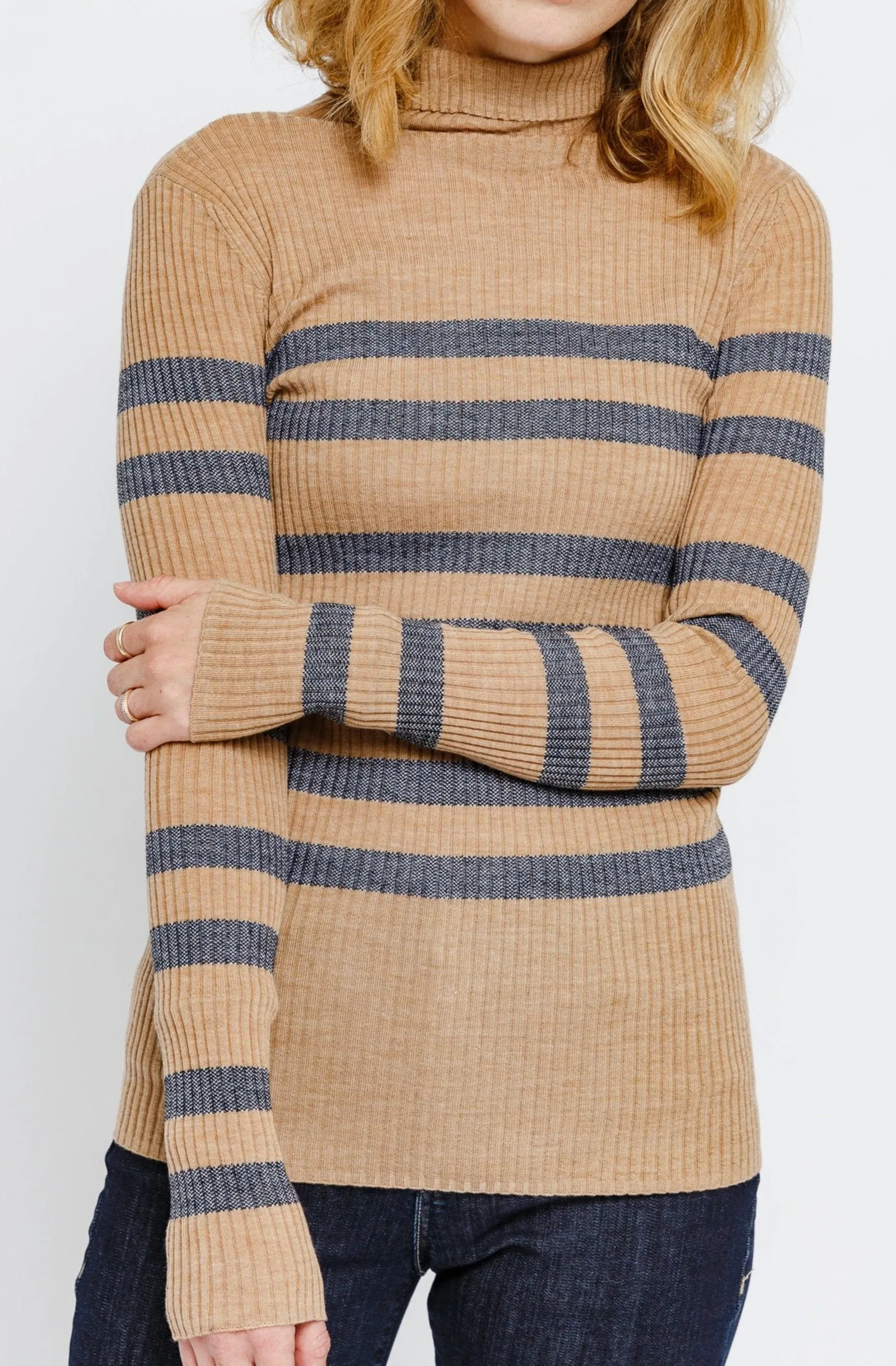 HANA RIBBED STRIPE TOP IN SUPER-FINE MERINO