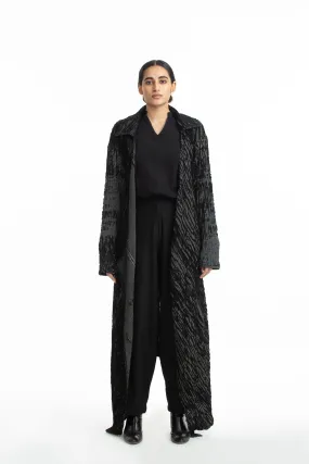 Handwoven Black Grey Merino Wool Long Coat