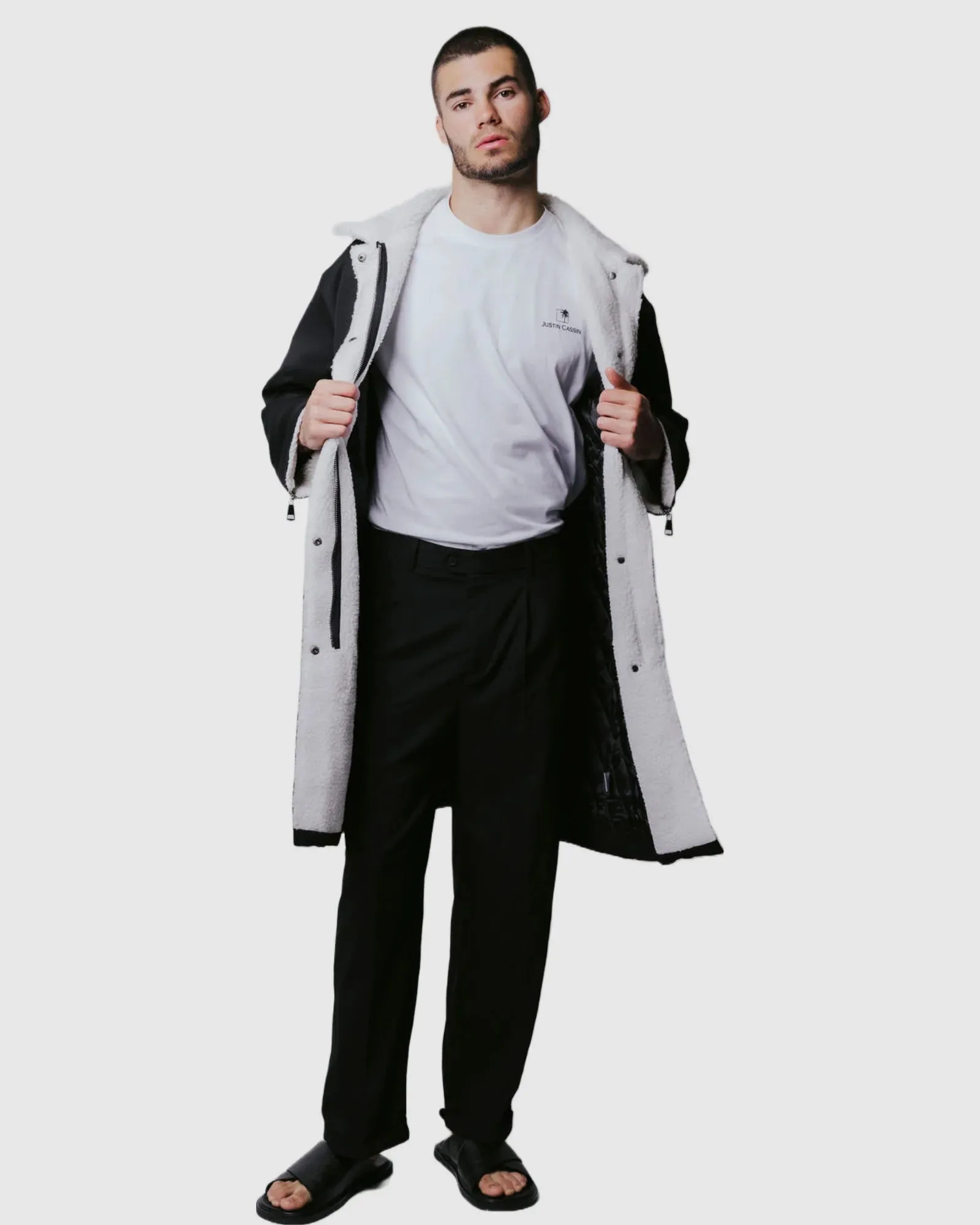Justin Cassin Otto Trimmed Coat in Black Color