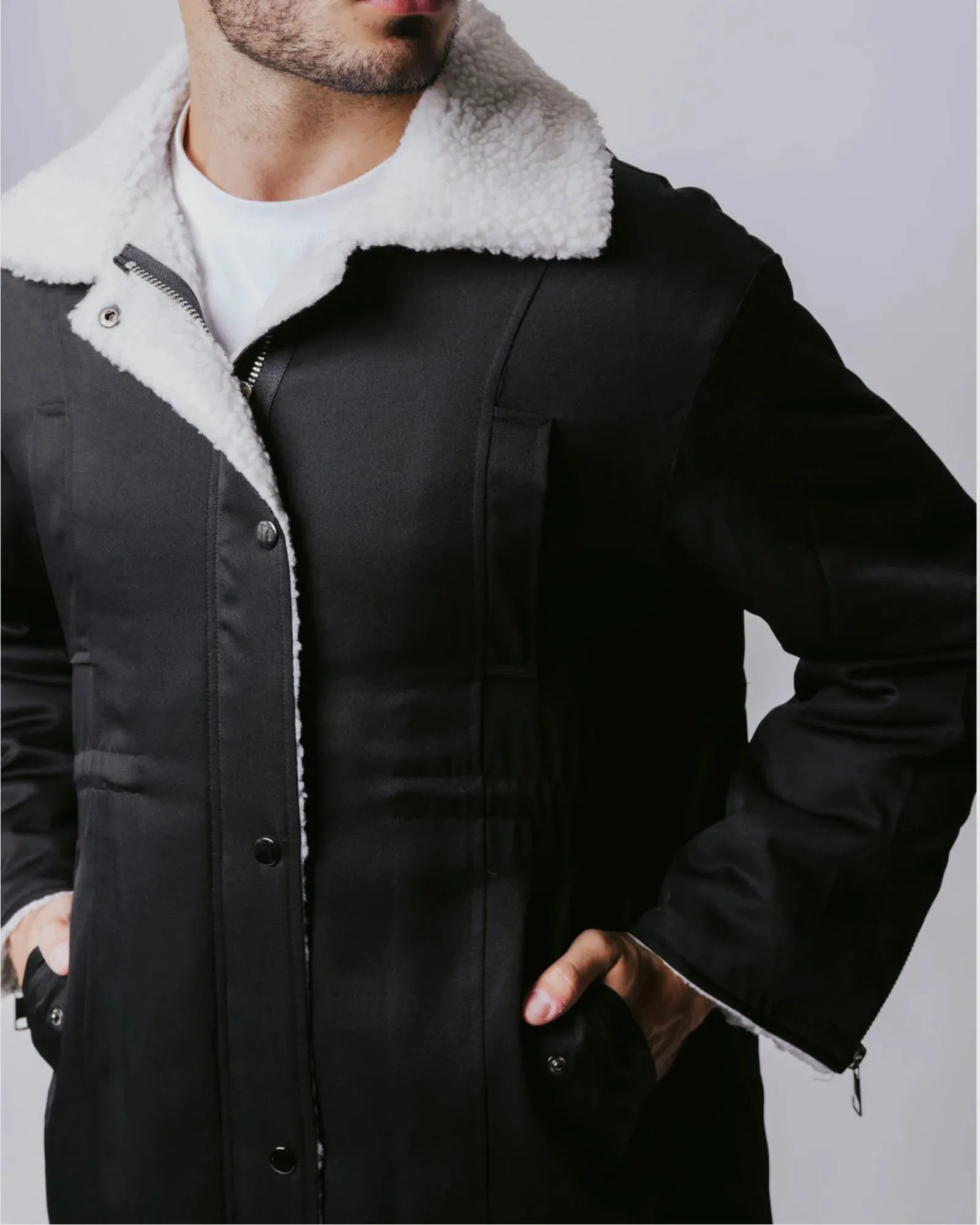 Justin Cassin Otto Trimmed Coat in Black Color