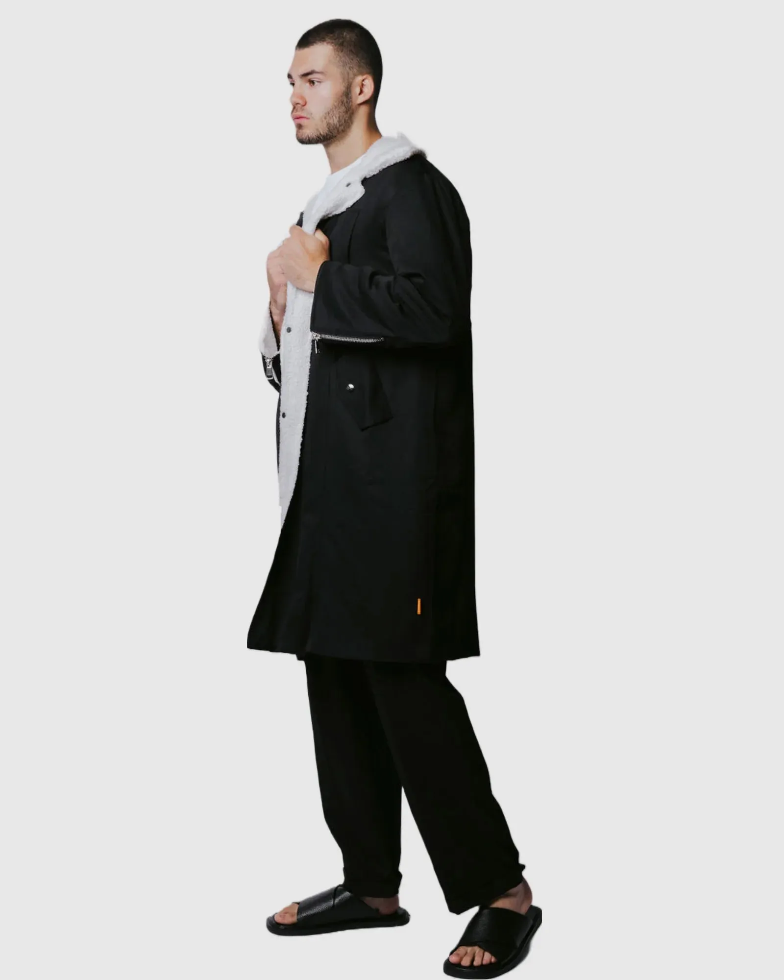 Justin Cassin Otto Trimmed Coat in Black Color