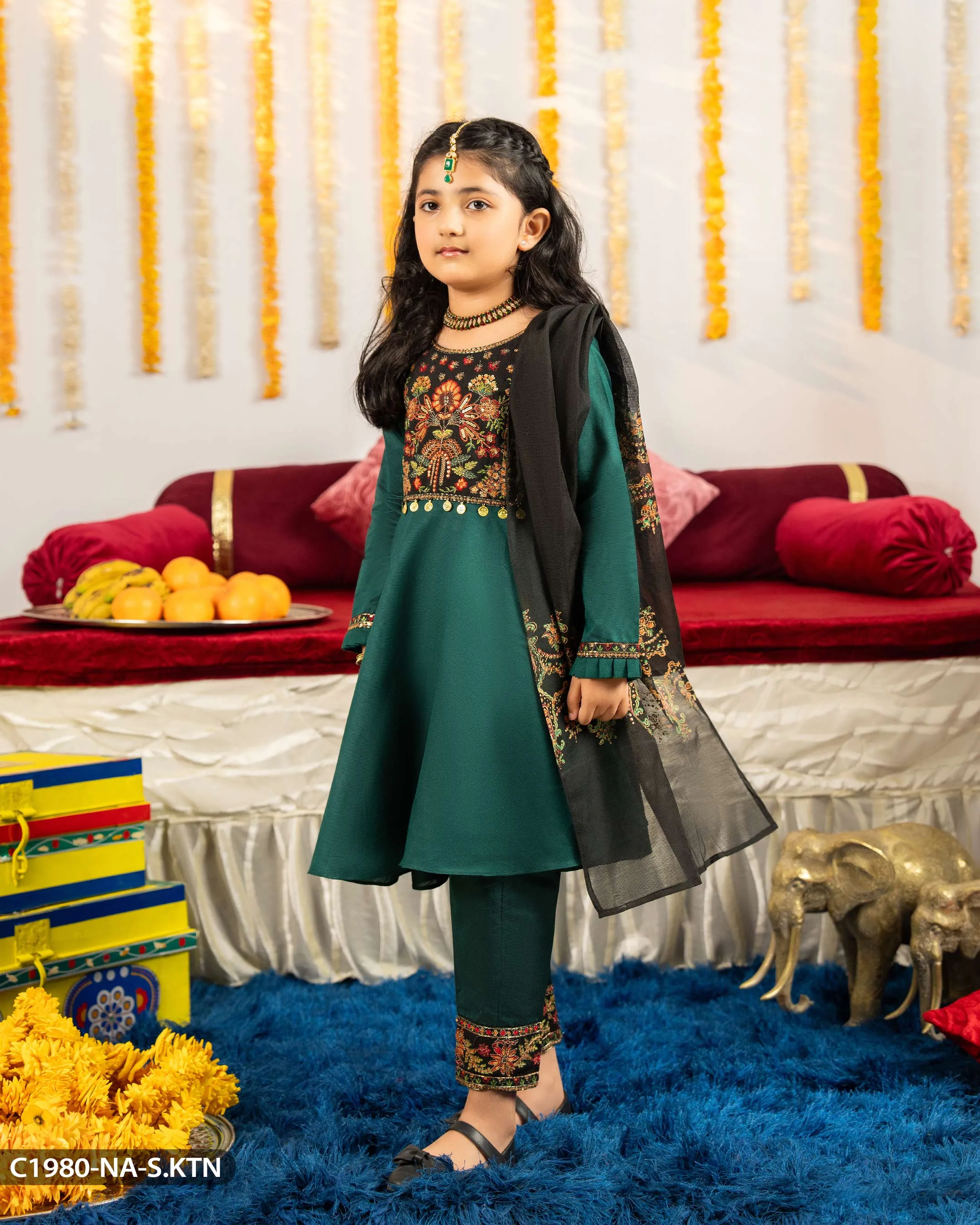 Kids 3 Piece Chambray Katan Suit | 1980-NA-S.KTN