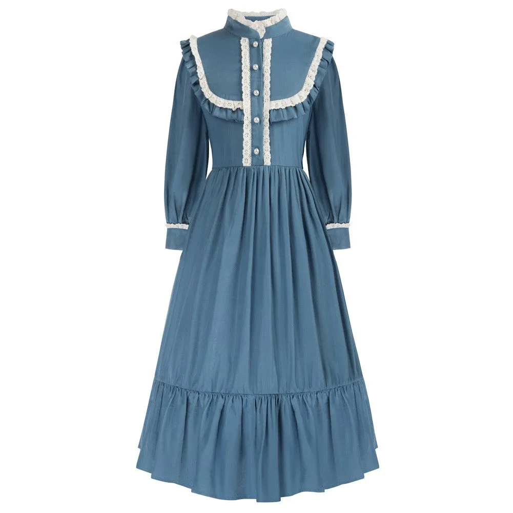 Kids Contrast Color Dress Bell Sleeve Maxi Dress