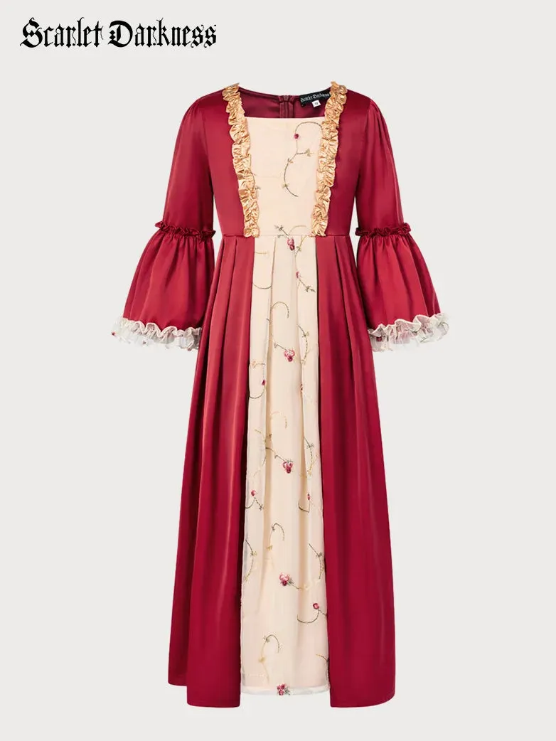 Kids Contrast Color Dress Bell Sleeve Maxi Dress
