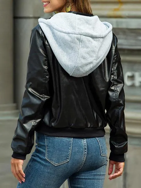 Lange Ärmel Outwear Kapuzen PU Jacke