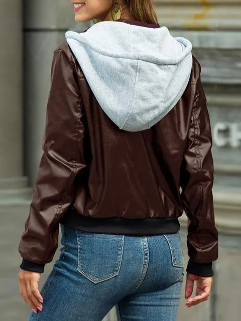 Lange Ärmel Outwear Kapuzen PU Jacke
